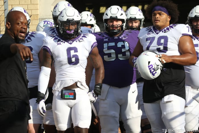 TCU Spring Football Game #6 Chase Jackson_#53 John Lance_#79 Steve Avila_Tunnel